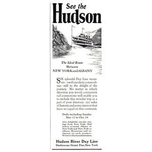 1924 Hudson River Day Line Vintage Print Ad New York to Albany River Boat Art